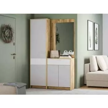 Прихожая Сильва Нортон комплектация 3 (НМ 013.76+НМ 013.12+НМ 013.39) Серый Камень, Белый Фасадный, Дуб Крафт Золотой (TSLV0119)