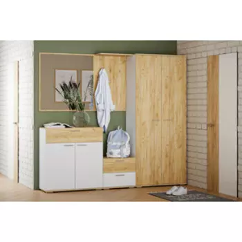 Прихожая Сильва Санти комплектация 1 (НМ 013.77+НМ 040.01+НМ 014.16+НМ 013.24+НМ 040.42) Белый Фасадный, Дуб Крафт Золотой (TSLV0109)