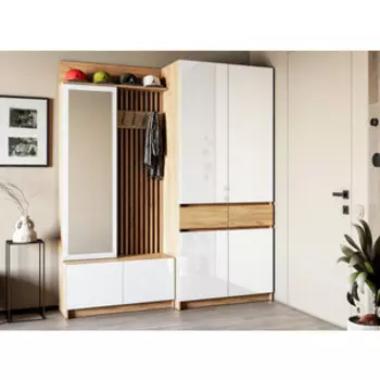 Прихожая Woodville Молд комплектация 2 дуб крафт золотой / глянец белый (581939)