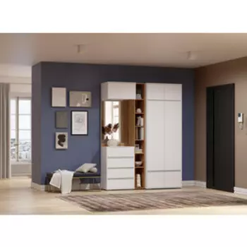 Прихожая Woodville Роут белый комплектация 4 (596586)