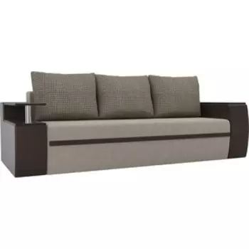 Прямой диван АртМебель Ричмонд микровельвет бежевый/экокожа коричневый подушки корфу 03
