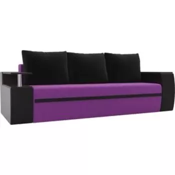 Прямой диван АртМебель Ричмонд микровельвет фиолетовый/экокожа черный