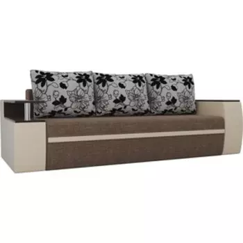 Прямой диван АртМебель Ричмонд рогожка коричневый/экокожа бежевый подушки рогожка на флоке