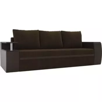 Прямой диван АртМебель Ричмонд велюр коричневый/экокожа коричневый
