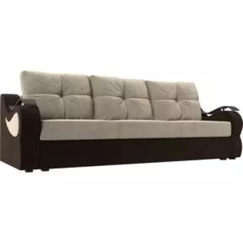 Прямой диван АртМебель Меркурий микровельвет бежевый/коричневый