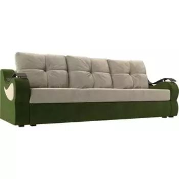 Прямой диван АртМебель Меркурий микровельвет бежевый/зеленый