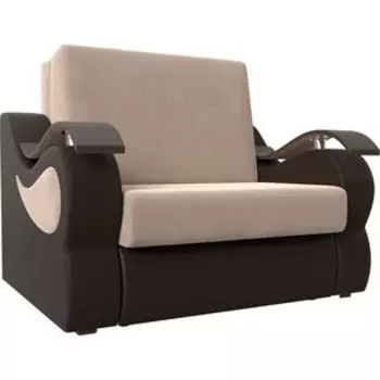 Прямой диван АртМебель Меркурий велюр бежевый экокожа коричневый (100)