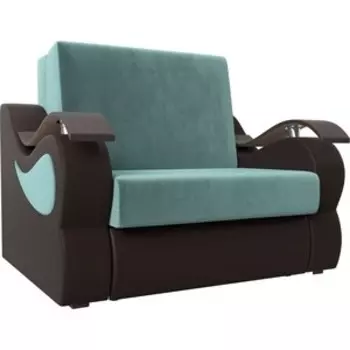 Прямой диван АртМебель Меркурий велюр бирюза экокожа коричневый (100)