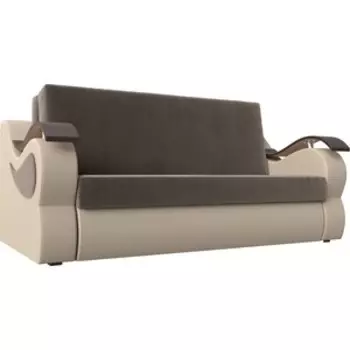 Прямой диван АртМебель Меркурий велюр коричневый экокожа бежевый (160)