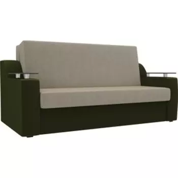Прямой диван АртМебель Сенатор микровельвет бежевый/зеленый (100) аккордеон