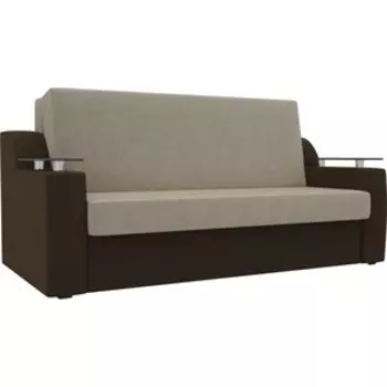 Прямой диван АртМебель Сенатор микровельвет бежевый/коричневый (100) аккордеон