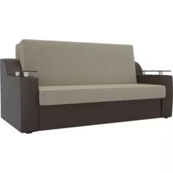Прямой диван АртМебель Сенатор микровельвет бежевый экокожа коричневый (100) аккордеон