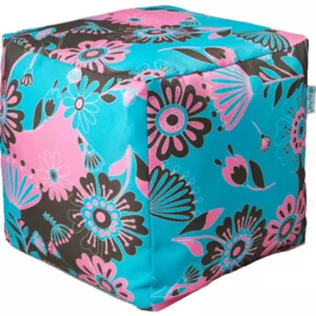 Пуфик бескаркасный Mypuff Кубик цветы бирюзовые мебельный хлопок k-558