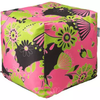 Пуфик бескаркасный Mypuff Кубик цветы розовые мебельный хлопок k-557