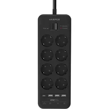 Сетевой фильтр HARPER UCH-650 Black с USB зарядкой