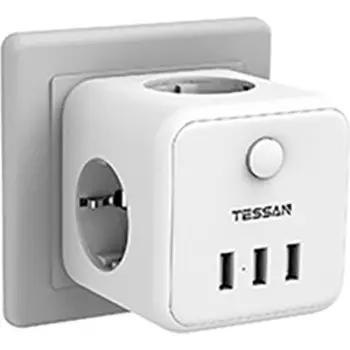 Сетевой фильтр TESSAN TS-301-DE с кнопкой питания на 3 розетки и 3 USB, White