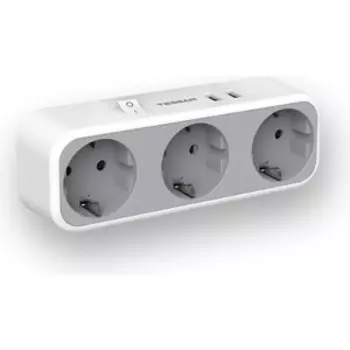 Сетевой фильтр TESSAN TS-322 с кнопкой питания на 3 розетки и 2 USB, Grey