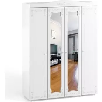 Шкаф четырехдверный ОЛМЕКО Италия ИТ-60 две зеркальные дверцы, белое дерево