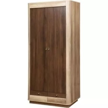 Шкаф для одежды 2-х дверный Олимп 34.03 фантазия дуб каньон / белый / дуб кальяри / профиль дуб каньон / ДВПО белый