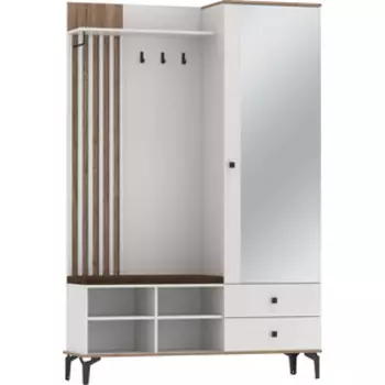 Шкаф для прихожей ОЛМЕКО 51.22 ''Либерти'' (опора металл. h 150 мм) Белый / Дуб Каньон/ ткань: велюр киото шоколад (ML876880933)