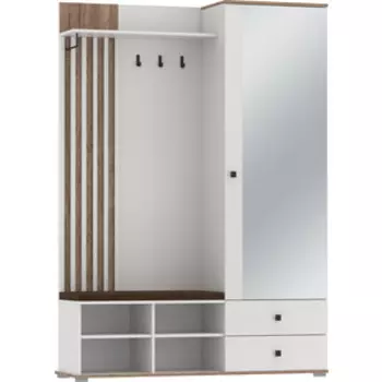 Шкаф для прихожей ОЛМЕКО 51.22 ''Либерти'' (опора h 20 мм) с зеркалом Белый / Дуб Каньон/ велюр киото шоколад (ML876880922)