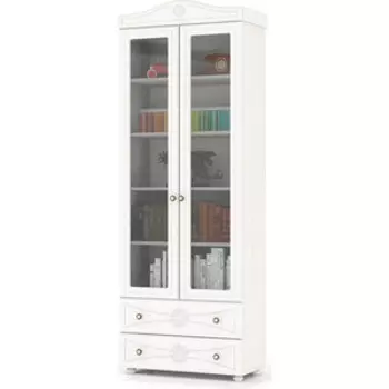 Шкаф книжный со стеклянными фасадами и двумя ящиками Мебельный двор Онега белая ШК-37 белый