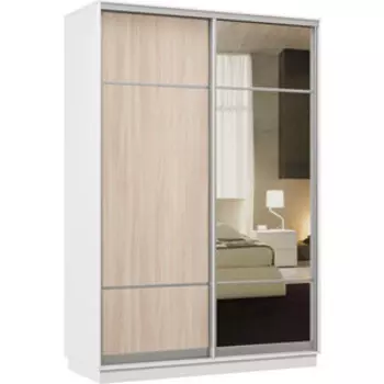 Шкаф-купе Классика 04 (каркас белый,фасады 08,11 ясень шимо светлый) профиль серебро Л04.2400.1200.600.(08.11).07.(01.00).01