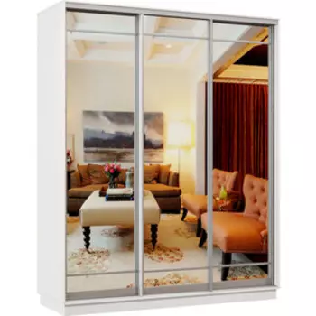 Шкаф-купе Классика 09 (каркас белый, фасады 09/09/09 зеркало) профиль серебро 09.2200.1500.450.(09.09.09).07.(00.00.00).01