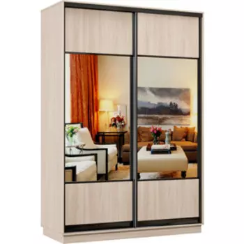 Шкаф-купе Классика 09 (каркас ясень шимо светлый, фасады 05/05 ясень шимо светлый) профиль черный муар 09.2200.1500.450.(05.05).01.(01.01).07