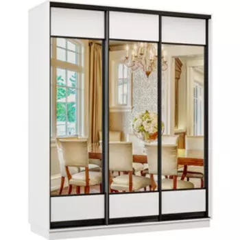 Шкаф-купе Классика 10 (каркас белый, фасады 04/04/04 белый) профиль черный муар 10.2200.1500.600.(04.04.04).07.(07.07.07).07