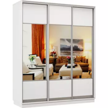 Шкаф-купе Классика 10 (каркас белый, фасады 05/05/05 белый) профиль серебро 10.2200.1500.600.(05.05.05).07.(07.07.07).01