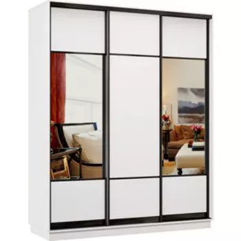 Шкаф-купе Классика 10 (каркас белый, фасады 05/08/05 белый) профиль черный муар 10.2200.1500.600.(05.08.05).07.(07.07.07).07