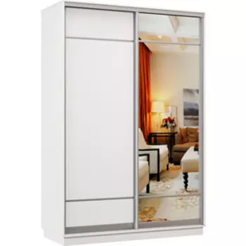 Шкаф-купе Классика 10 (каркас белый, фасады 07/10 белый) профиль серебро 10.2200.1500.600.(07.10).07.(07.00).01