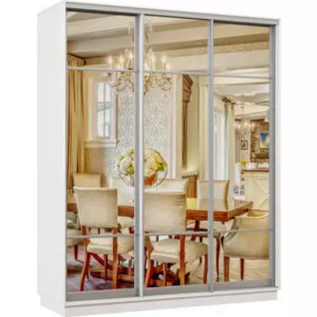 Шкаф-купе Классика 10 (каркас белый, фасады 11/11/11 зеркало) профиль серебро 10.2200.1500.600.(11.11.11).07.(00.00.00).01