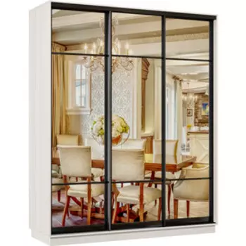 Шкаф-купе Классика 10 (каркас каттхульт, фасады 11/11/11 зеркало) профиль черный муар 10.2200.1500.600.(11.11.11).03.(00.00.00).07