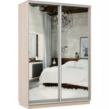 Шкаф-купе Классика 10 (каркас ясень шимо светлый, фасады 01/01 зеркало) профиль серебро 10.2200.1500.600.(01.01).01.(00.00).01