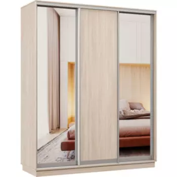 Шкаф-купе Классика 10 (каркас ясень шимо светлый, фасады 01/02/01 ясень шимо светлый) профиль серебро 10.2200.1500.600.(01.02.01).01.(00.01.00).01