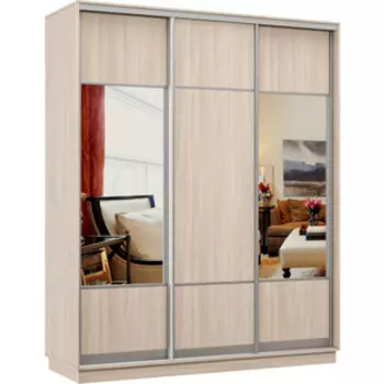 Шкаф-купе Классика 10 (каркас ясень шимо светлый, фасады 05/08/05 ясень шимо светлый) профиль серебро 10.2200.1500.600.(05.08.05).01.(01.01.01).01