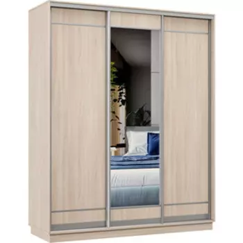 Шкаф-купе Классика 10 (каркас ясень шимо светлый, фасады 06/03/06 ясень шимо светлый) профиль серебро 10.2200.1500.600.(06.03.06).01.(01.01.01).01