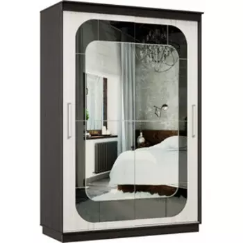 Шкаф-купе Классика 10 (каркас венге,фасады 20/20 каттхульт,зеркало-черный лакобель) профиль серебро Л10.2200.1500.600.(20.20).06.(03.03).01