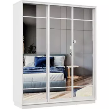 Шкаф-купе Классика 12 (каркас белый, фасады 10/10/10 зеркало) профиль белый глянец 12.2400.1500.600.(10.10.10).07.(00.00.00).06