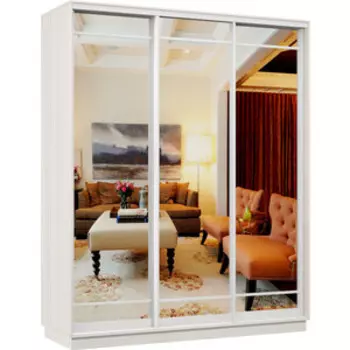 Шкаф-купе Классика 12 (каркас каттхульт, фасады 09/09/09 зеркало) профиль белый глянец 12.2400.1500.600.(09.09.09).03.(00.00.00).06