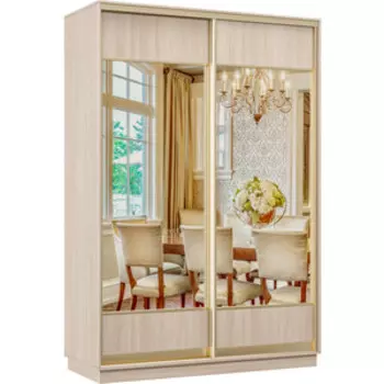 Шкаф-купе Классика 12 (каркас ясень шимо светлый, фасады 04/04 ясень шимо светлый) профиль золото 12.2400.1500.600.(04.04).01.(01.01).02