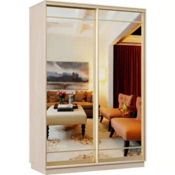 Шкаф-купе Классика 12 (каркас ясень шимо светлый, фасады 09/09 зеркало) профиль золото 12.2400.1500.600.(09.09).01.(00.00).02