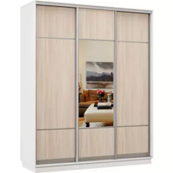 Шкаф-купе Классика 22 (каркас белый,фасады 08,05,08 ясень шимо светлый) профиль серебро Л22.2200.1800.600.(08.05.08).07.(01.01.01).01