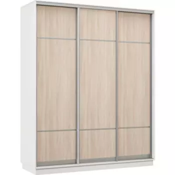 Шкаф-купе Классика 22 (каркас белый,фасады 08,08,08 ясень шимо светлый) профиль серебро Л22.2200.1800.600.(08.08.08).07.(01.01.01).01