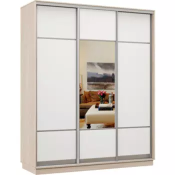 Шкаф-купе Классика 22 (каркас ясень шимо светлый,фасады 08,05,08 белый) профиль серебро Л22.2200.1800.600.(08.05.08).01.(07.07.07).01