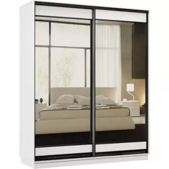 Шкаф-купе Классика 24 (каркас белый, фасады 03/03 белый) профиль черный муар 24.2400.1800.600.(03.03).07.(07.07).07