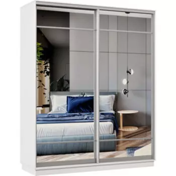 Шкаф-купе Классика 24 (каркас белый, фасады 10/10 зеркало) профиль серебро 24.2400.1800.600.(10.10).07.(00.00).01