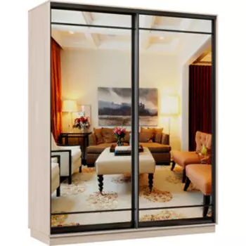 Шкаф-купе Классика 24 (каркас ясень шимо светлый, фасады 09/09 зеркало) профиль черный муар 24.2400.1800.600.(09.09).01.(00.00).07